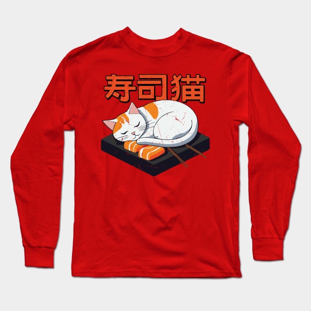 Retro Cute Sushi Cat Long Sleeve T-Shirt by Trendsdk